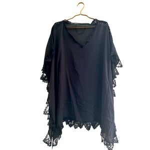 NWOT black eyelet trim tunic swimsuit coverup OS